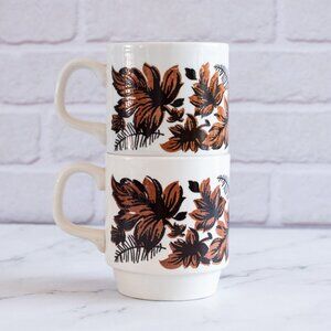 2 Vintage Bilton's Ironstone Mugs | Autumn Leaves Pattern